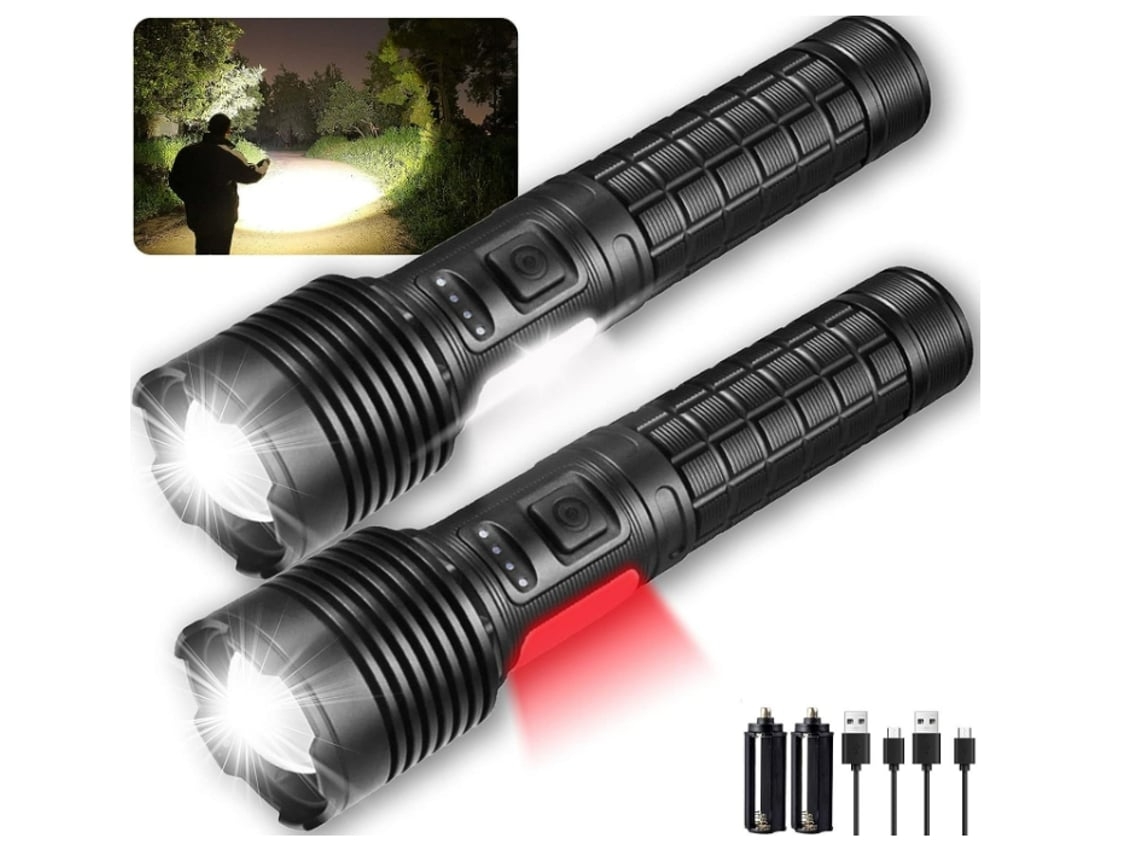 Linterna LED superbrillante con linterna, linterna táctica USB XHP70, potente linterna con zoom, 90 000 lúmenes, negra, Yunzii
