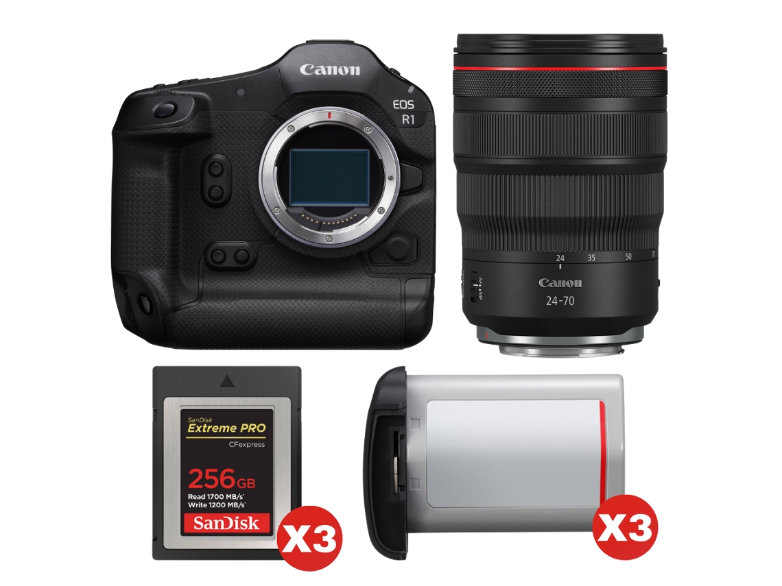 Canon Eos R1 + Rf 24-70mm F/2.8 L Is Usm + 3 Sandisk 256gb Extreme Pro Cfexpress Type B + 3 Canon Lp-e19 + Ebook Pricedirect
