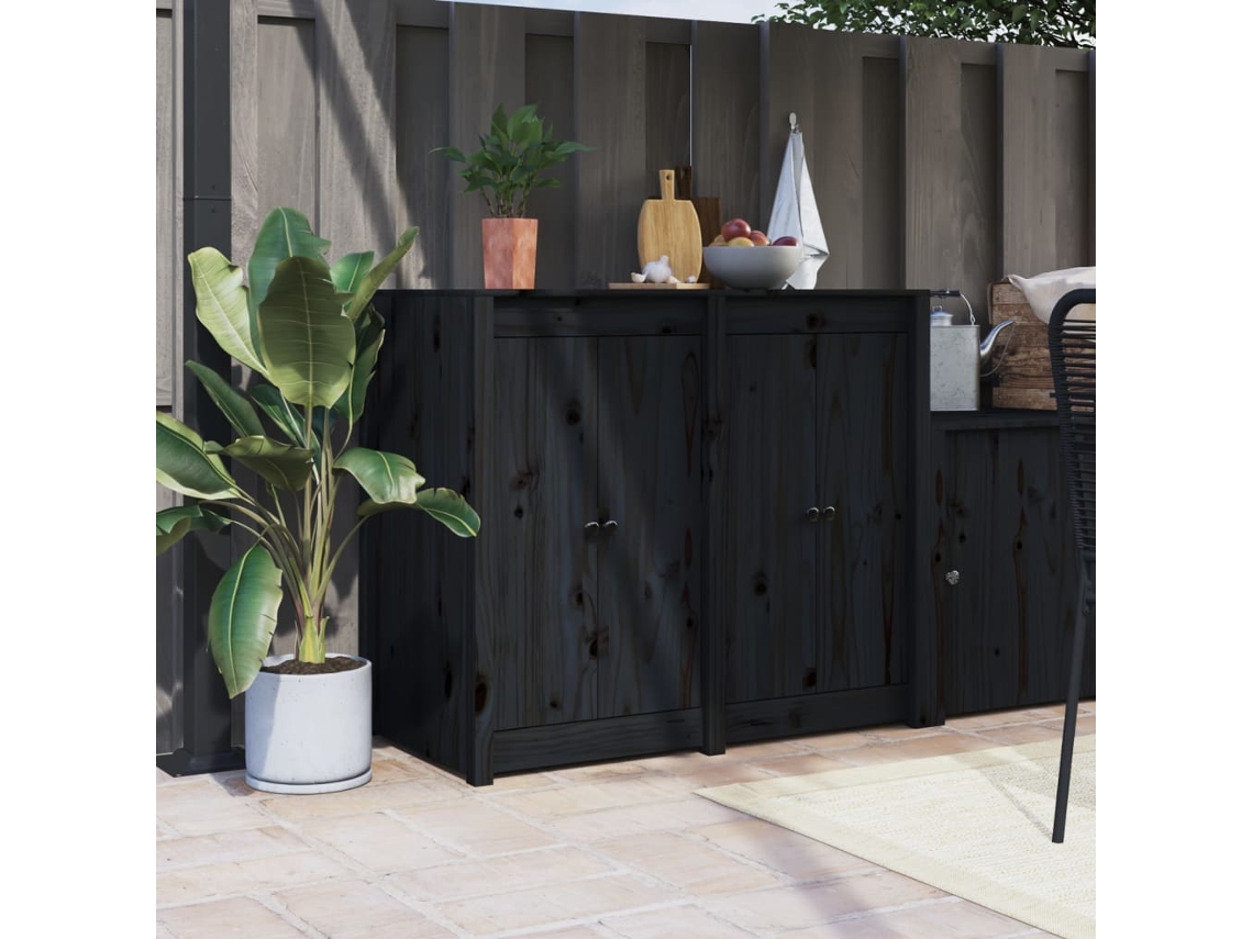 Puertas de cocina exteriores (2 unidades, 50 x 9 x 82 cm), pino macizo, color negro, WSD858139 Lovely Home