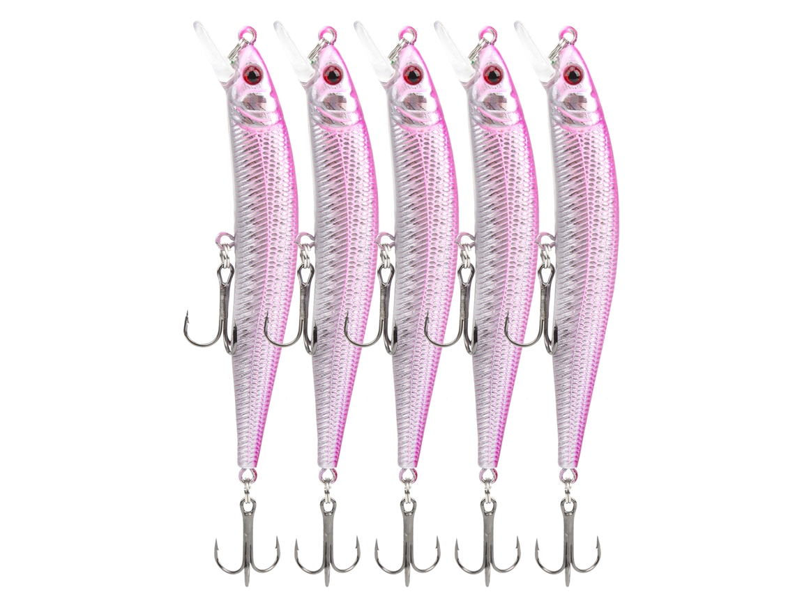 5pcs Minnow Lure Bait Artificial Simulation Long Shot Con Anzuelo Triple Accesorio De Pesca 5