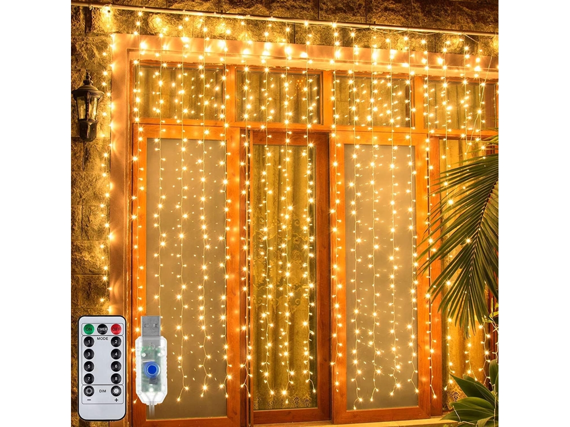 Guirnalda de luces LED de 3 x 3 m, luz blanca cálida, luz decorativa para interiores, para ventanas y paredes, GERTIZ