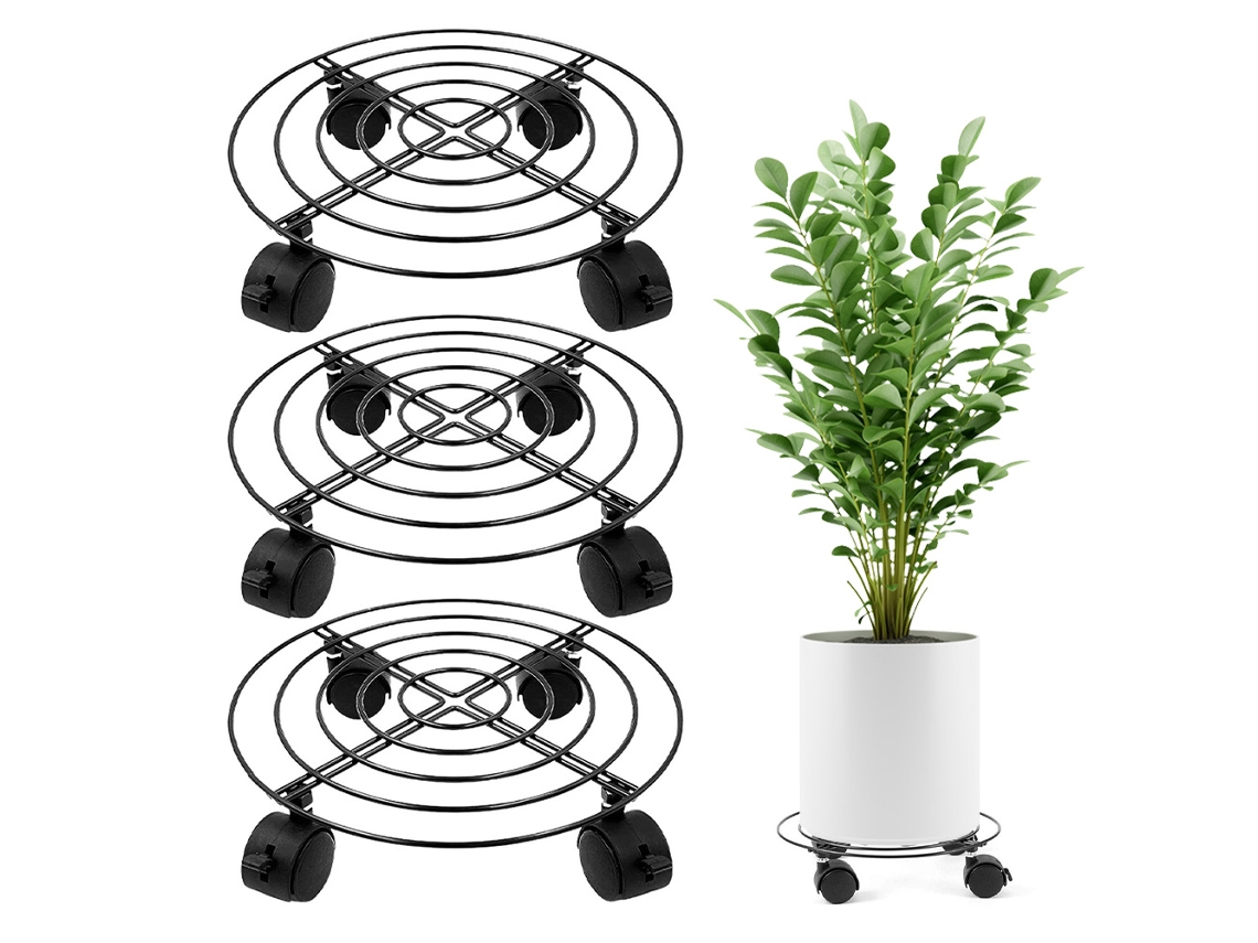 3 Soportes Para Plantas Con Ruedas / Carros Móviles De Metal De 27 Cm Para Jardines Interiores Y Exteriores