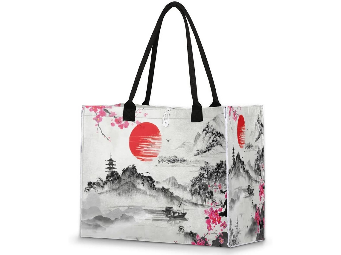 Bolso Grande Tropicallife Para Mujer Niña Bolso Hombro Asa Superior Estampado Paisaje Japonés Multicolor Ta