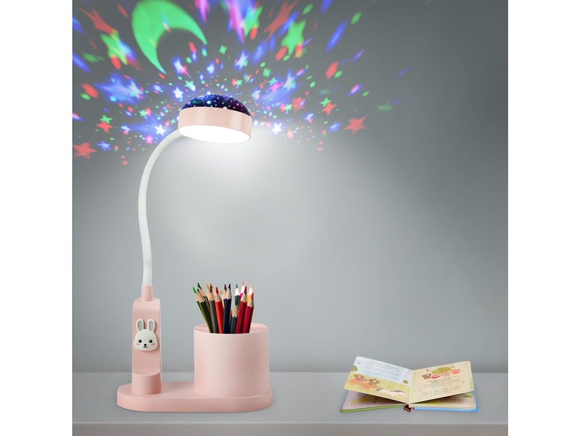 Lámpara Mesa Infantil Cielo Con Cambio Color Automático, Recargable, Regulable, Con Soporte Bolígrafo