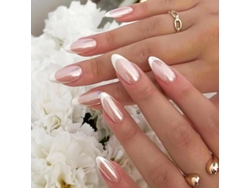 Uñas Postizas Acrílicas Con Punta Francesa, Acabado Nude Brillante, Con Pegamento Para Mujer.