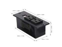 Omni-tira De Alimentación Recesada 1500w 2 Tomacorrientes Ac 2 Puertos Usb Con Cable 1.5m 12a Para Muebles