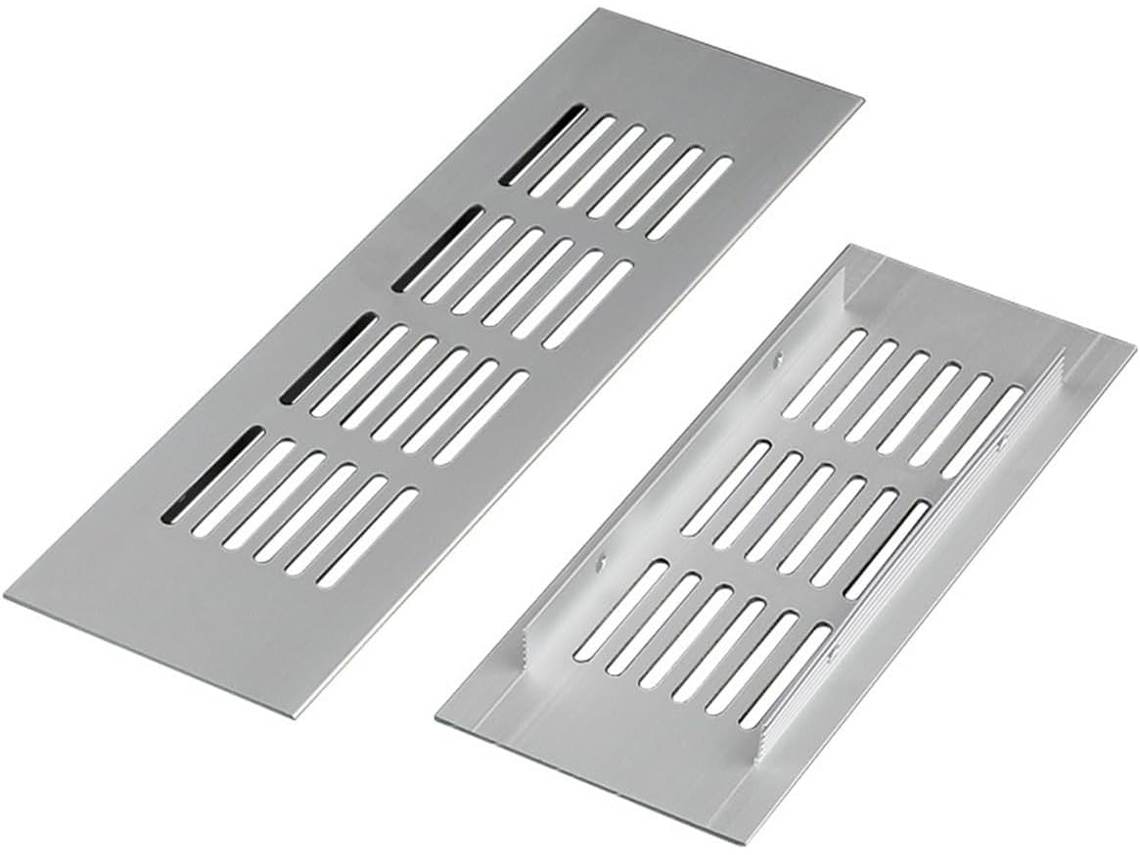 Juego De 2 Rejillas Ventilación Plateadas Para Cocina, Radiador Aleación Aluminio, Zócalo Con Tornillos Arm...
