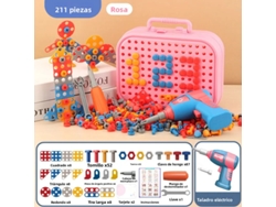 Juego de herramientas para niños: brocas, tornillos, tuercas y rompecabezas (rojo, 211 piezas)