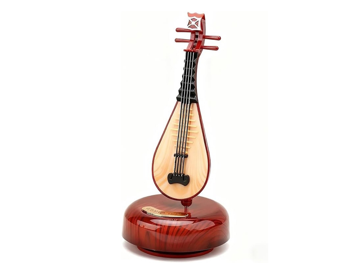 Réplica de caja de música decorativa de guitarra en miniatura vintage Ikikso marrón
