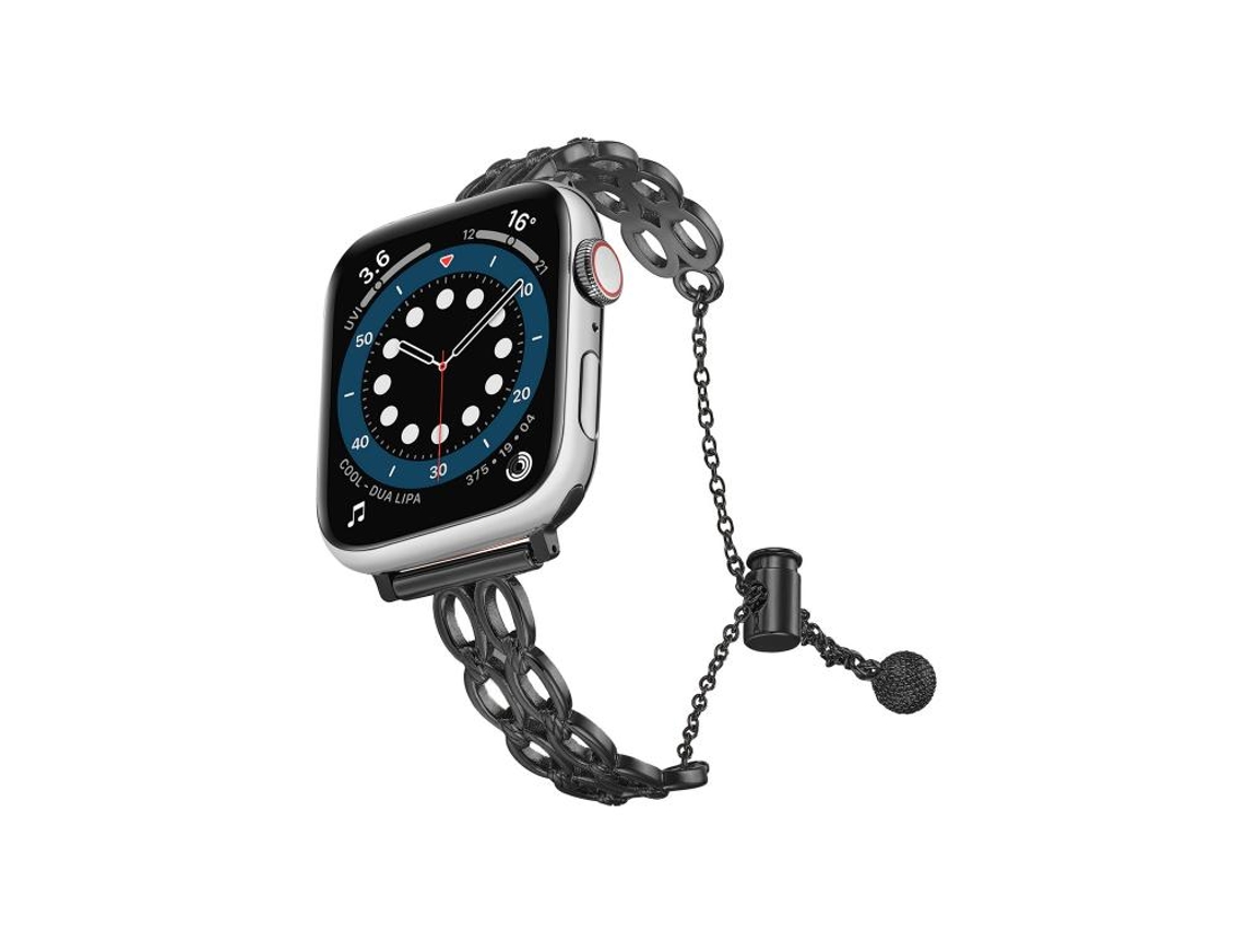 Pulsera para Apple Watch de 46/49/45/44 mm - Aleación de zinc con doble cadena, color negro.