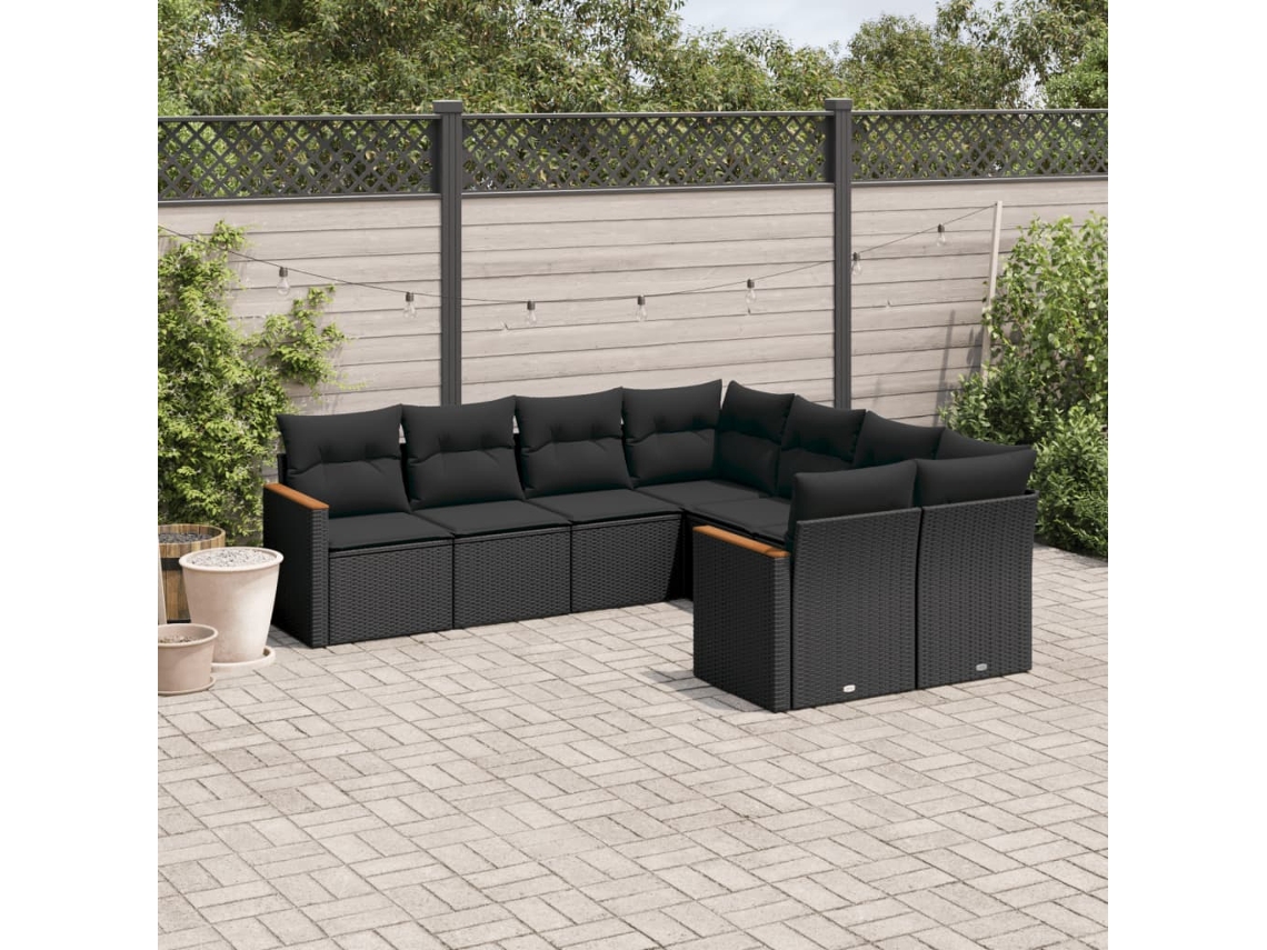 Conjunto de sofá de jardín de 8 piezas con cojines en mimbre sintético negro de DKD Home Decor