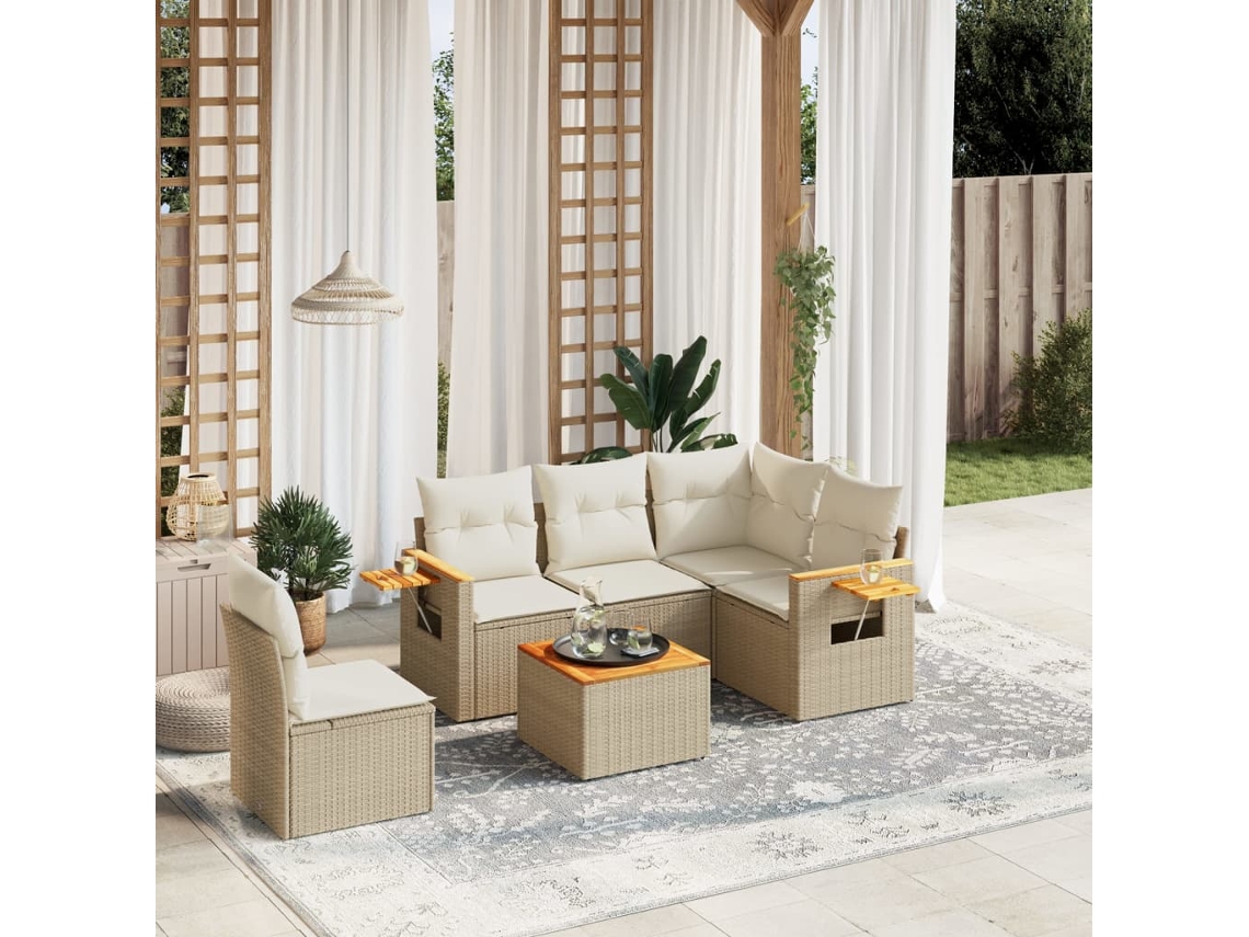 Conjunto de 6 sofás de jardín con cojines de mimbre beige Dkd Home Decor