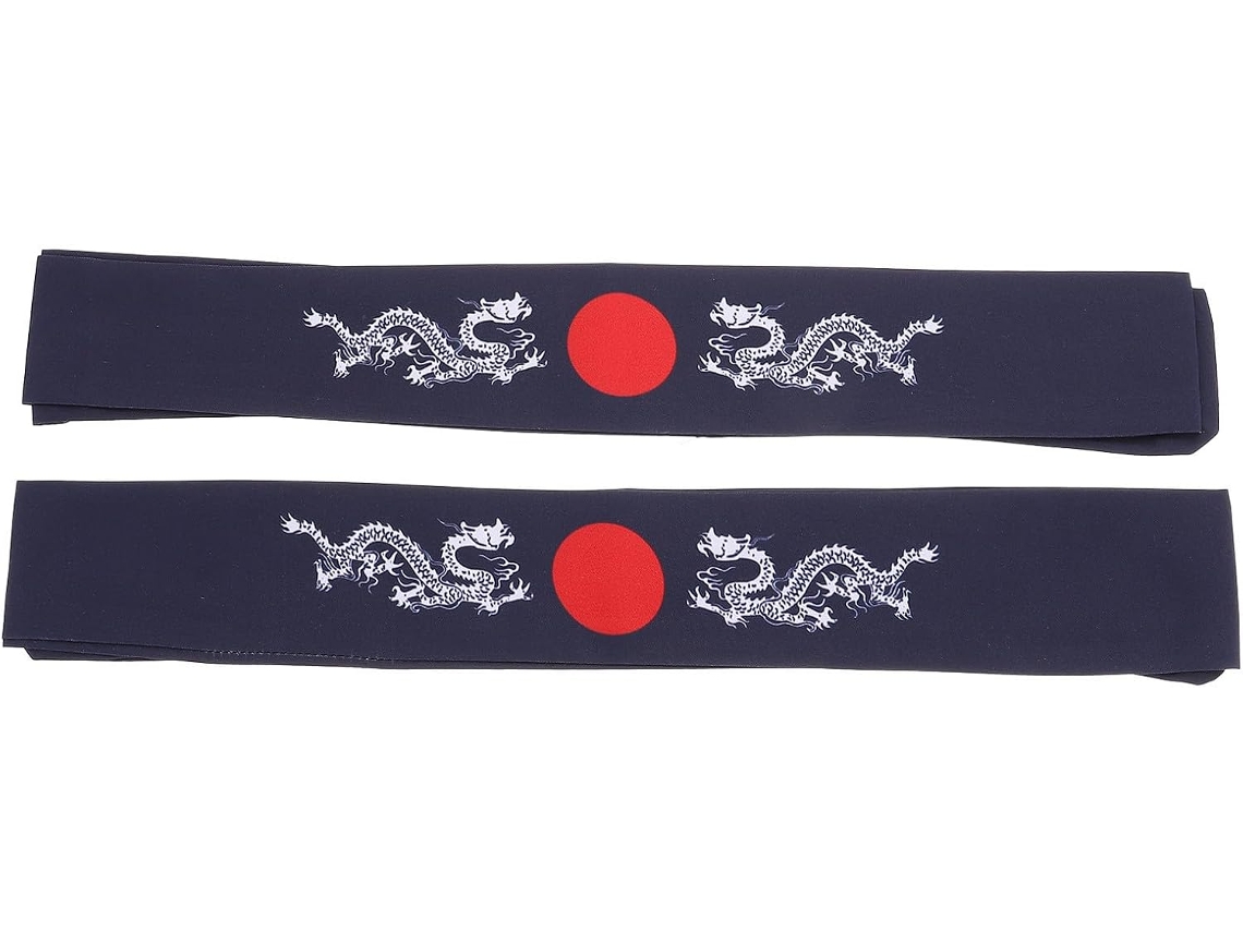De 2 Faixas De Cabeça Ciieeo Estilo Bushido Para Treinamento Físico E Culinária, Estampa De Dragão Azul.