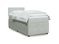 Cama Box Spring Con Colchón Terciopelo Gris Claro 90x190 Cm