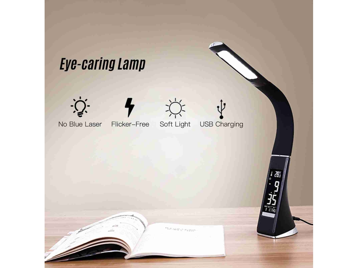 Lámpara De Lectura Led Cuidado Ojos 3 Niveles Brillo Reloj Temperatura Usb