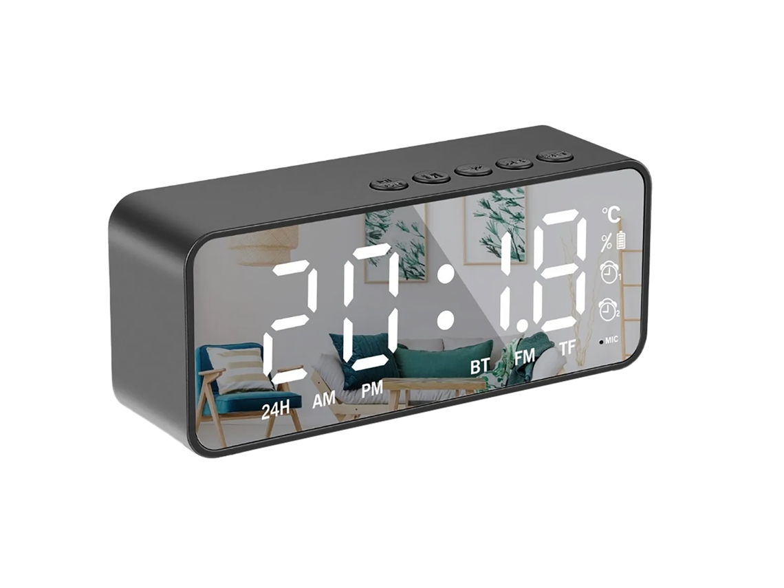 Reloj despertador inteligente Baok con pantalla digital de tela, Bluetooth 5.0 de alta velocidad y espejo multifuncional para el dormitorio.