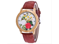 Reloj De Pulsera Casual De Cuarzo Con Estampado Floral Retro De Mezclilla Para Mujer Zhoulianfa Coffee