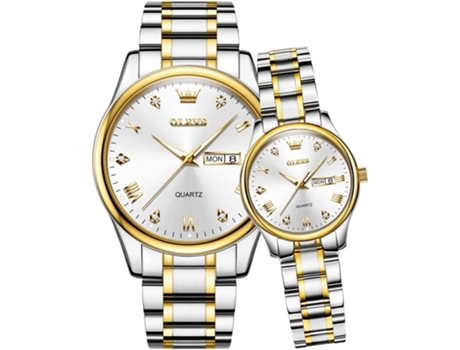 VEANXIN Reloj de Cuarzo para Pareja Reloj Luminoso Resistente al Agua con Fecha y Calendario(Oro Blanco)