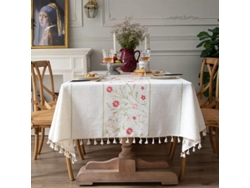 2026-mantel Rectangular De Algodón Lino 55x70 Pulgadas Resistente Arrugas Con Diseño Floral Decorativo Para Mesa 4-6 Personas
