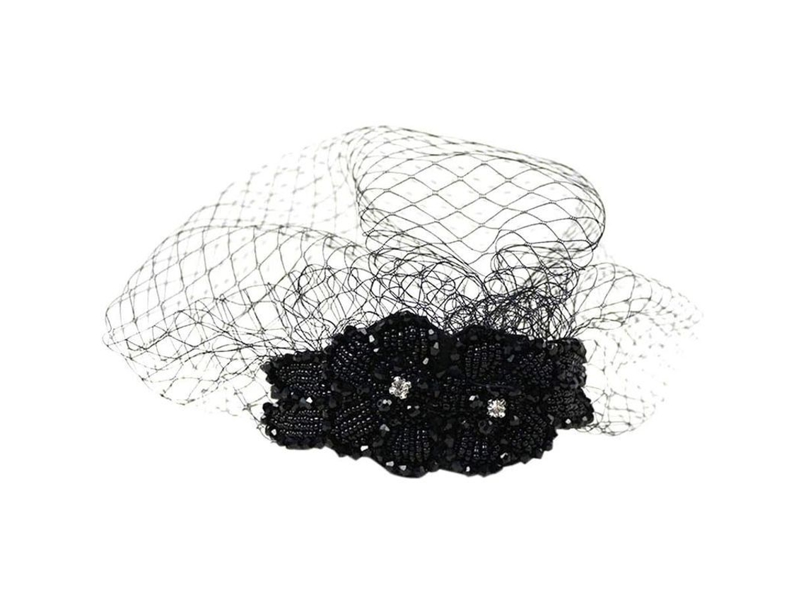 Tocado Vintage De Media Máscara De Malla Con Diamantes Pintados A Mano Para Mujeres Y Niñas (negro)