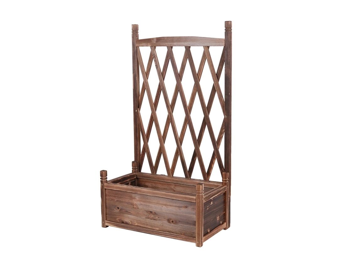 Caja de jardín de madera con enrejado, madera de pino resistente, gran espacio de cultivo, marrón, L