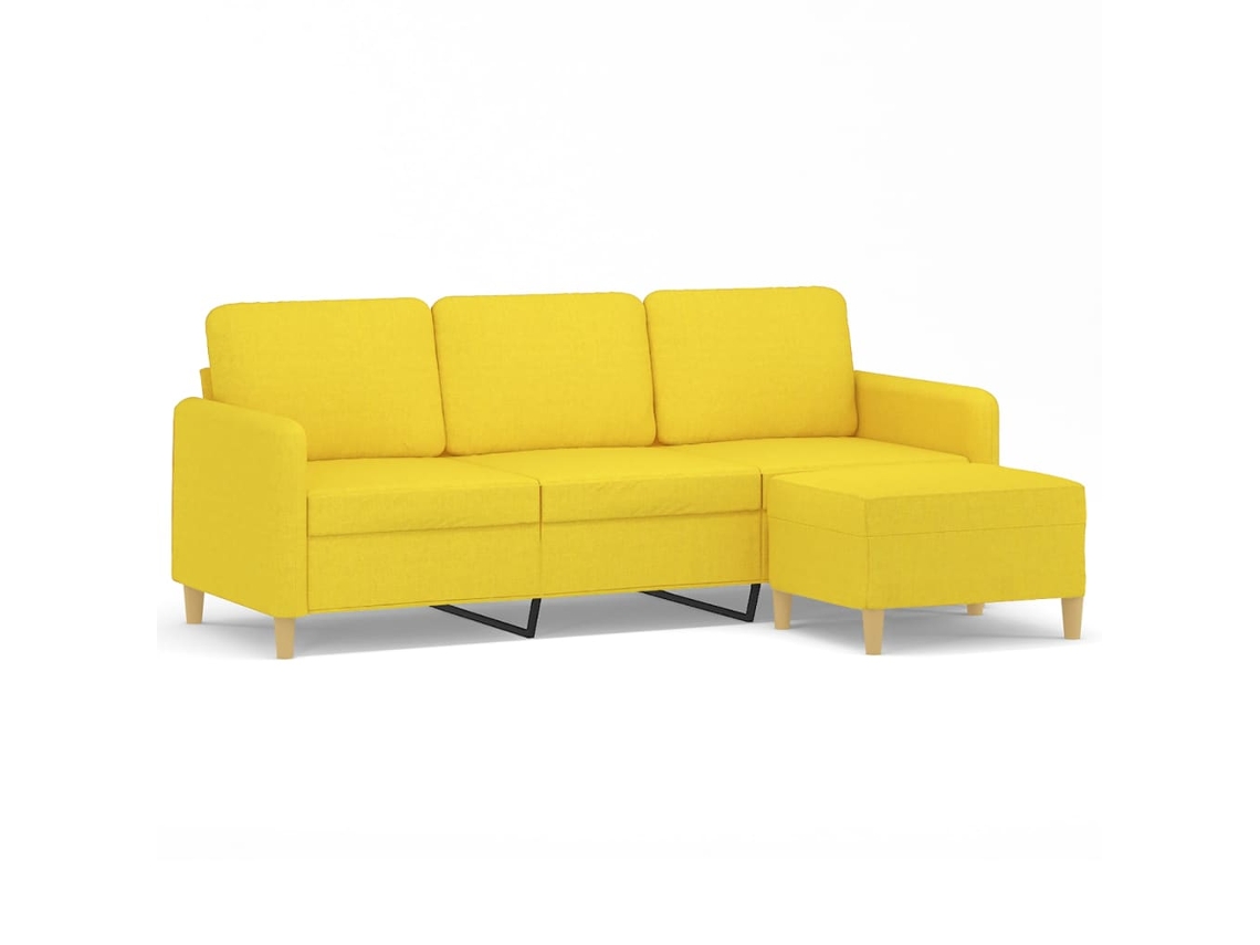 Maison Exclusive - Sofá De 3 Plazas Con Taburete De Tela Amarillo Claro 180 Cm