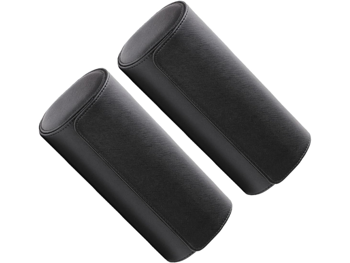 De 2 Peças De Estojo Para Relógio Masculino, Em Couro Pu Preto, Estojo De Armazenamento Durável Com Compartimentos Para Relógios E Joias.