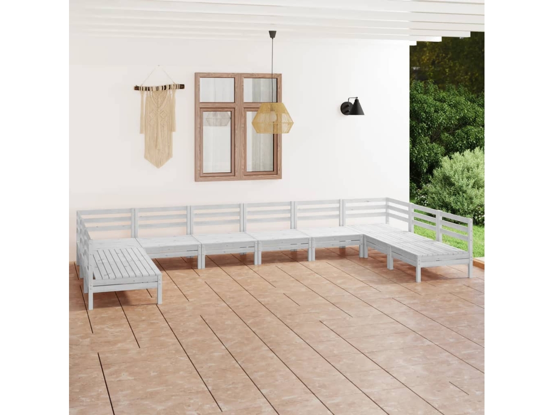 Conjunto de salón de jardín de 10 piezas de pino macizo blanco Dkd Home Decor