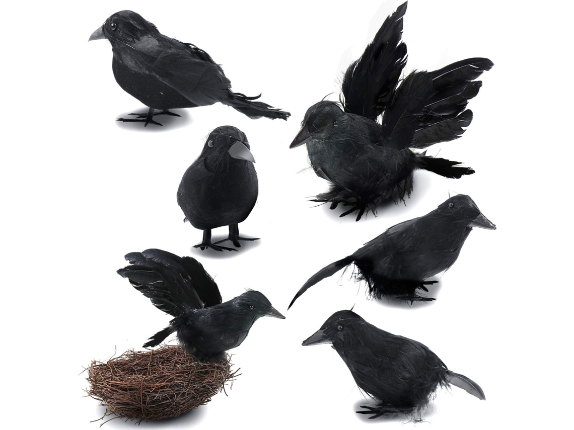 6 piezas de plumas de cuervo negro para Halloween, decoraciones de cuervos para Halloween, 3 estilos.