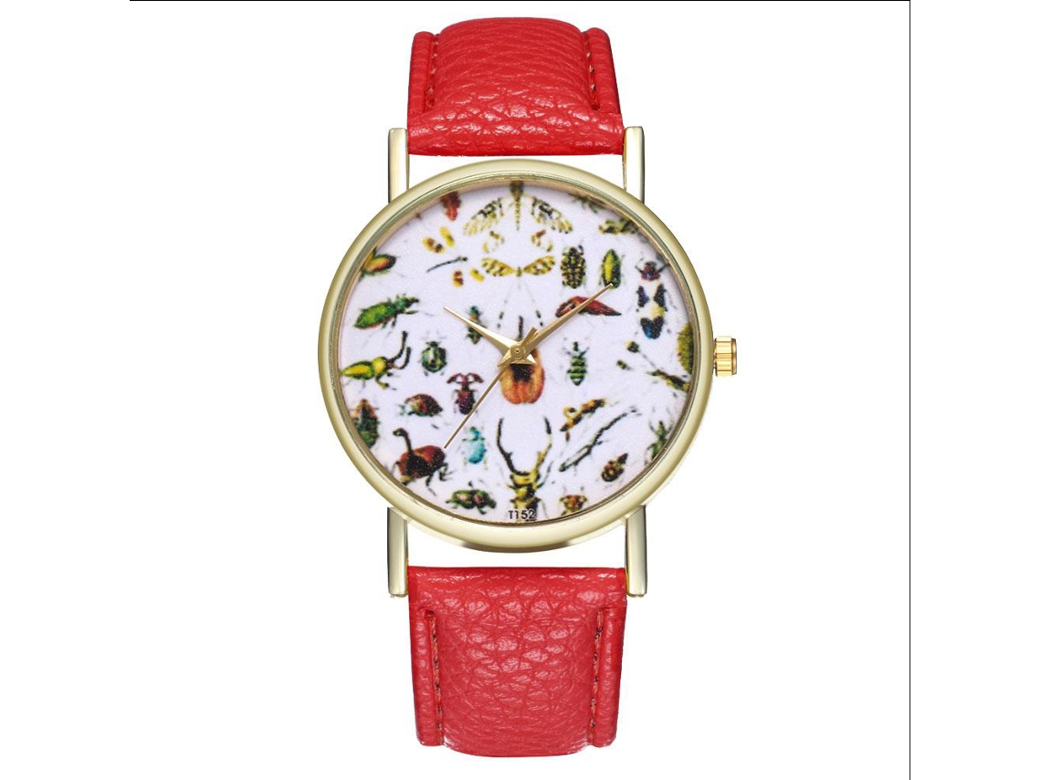 Reloj De Pulsera Unisex Informal Con Estampado De Insectos Y Cuarzo, Regalo De Moda (rojo)