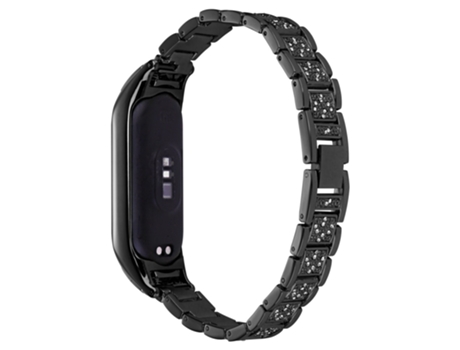 Correa de metal tres cuentas decoración de diamantes de imitación para Xiaomi Mi Band 3/4 - negro