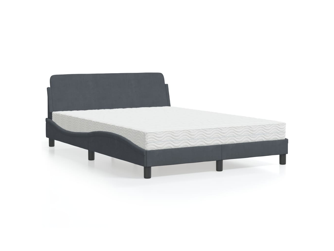 Cama Con Colchón Terciopelo Gris Oscuro 120x200 Cm