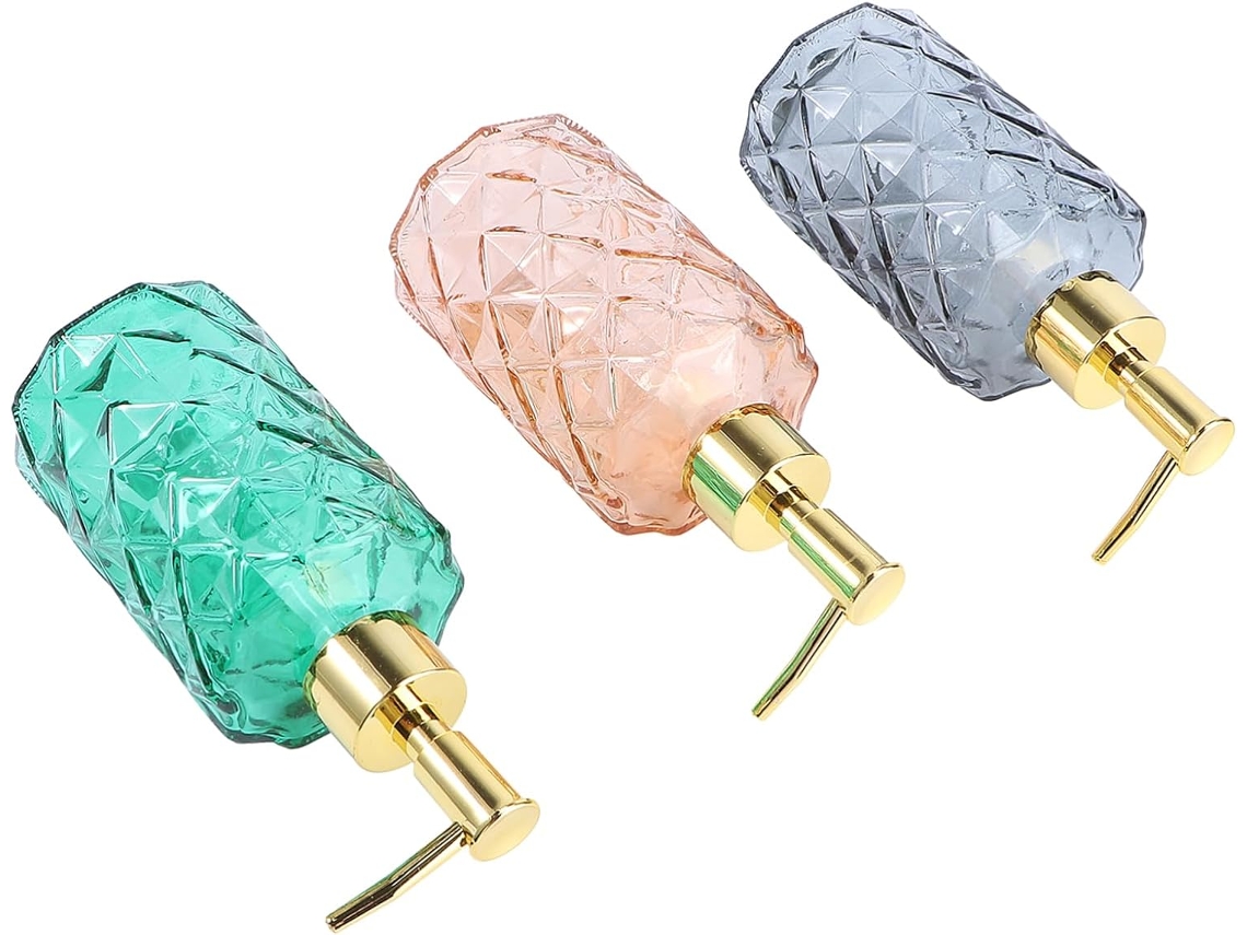 Lot De 3 Flacons Distributeurs En Verre 250 Ml À Pompe Manuelle, Design Strié