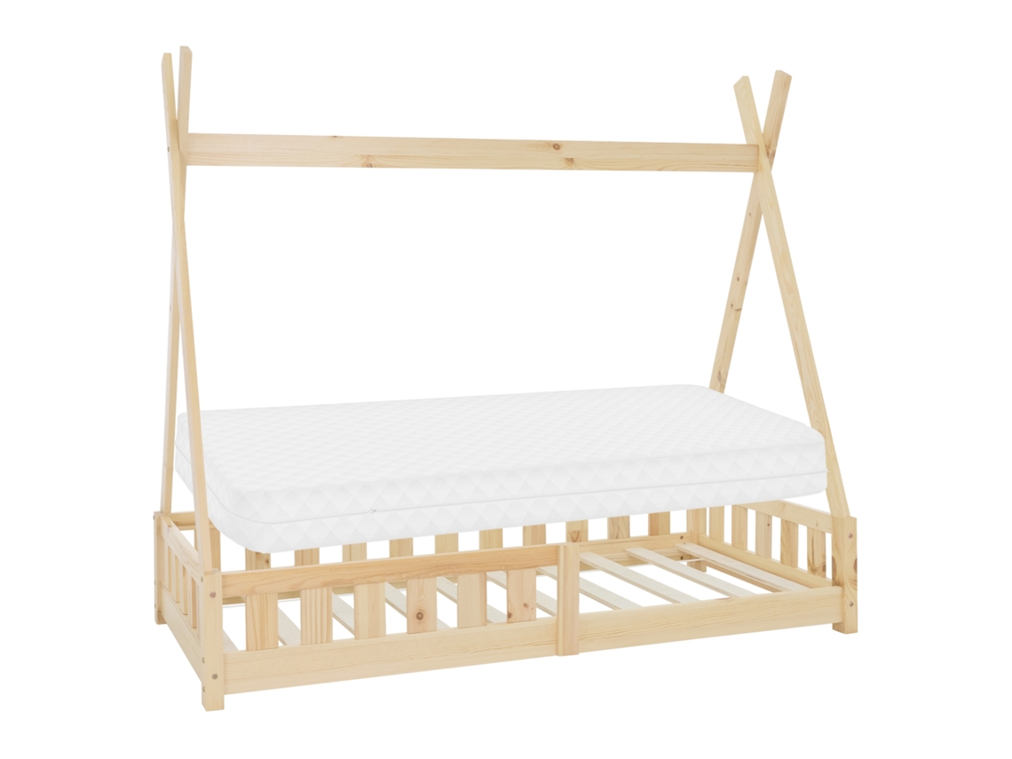 Cama infantil tipi ML-Design 80x160 cm color natural con colchón de espuma y proteccion