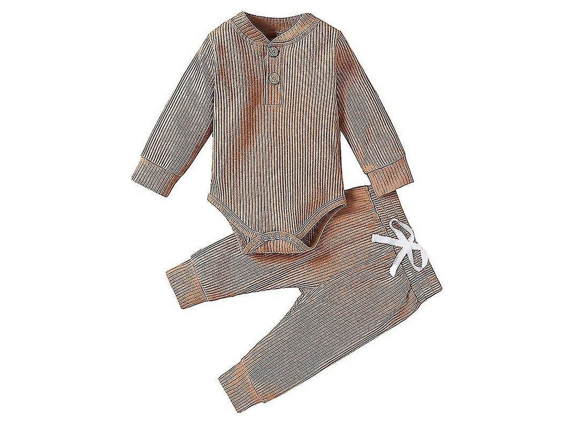 2026-conjunto 2 Piezas Para Bebé Con Cuello Redondo Y Cintura Elástica: Camiseta Manga Larga Y Pantalones Cortos