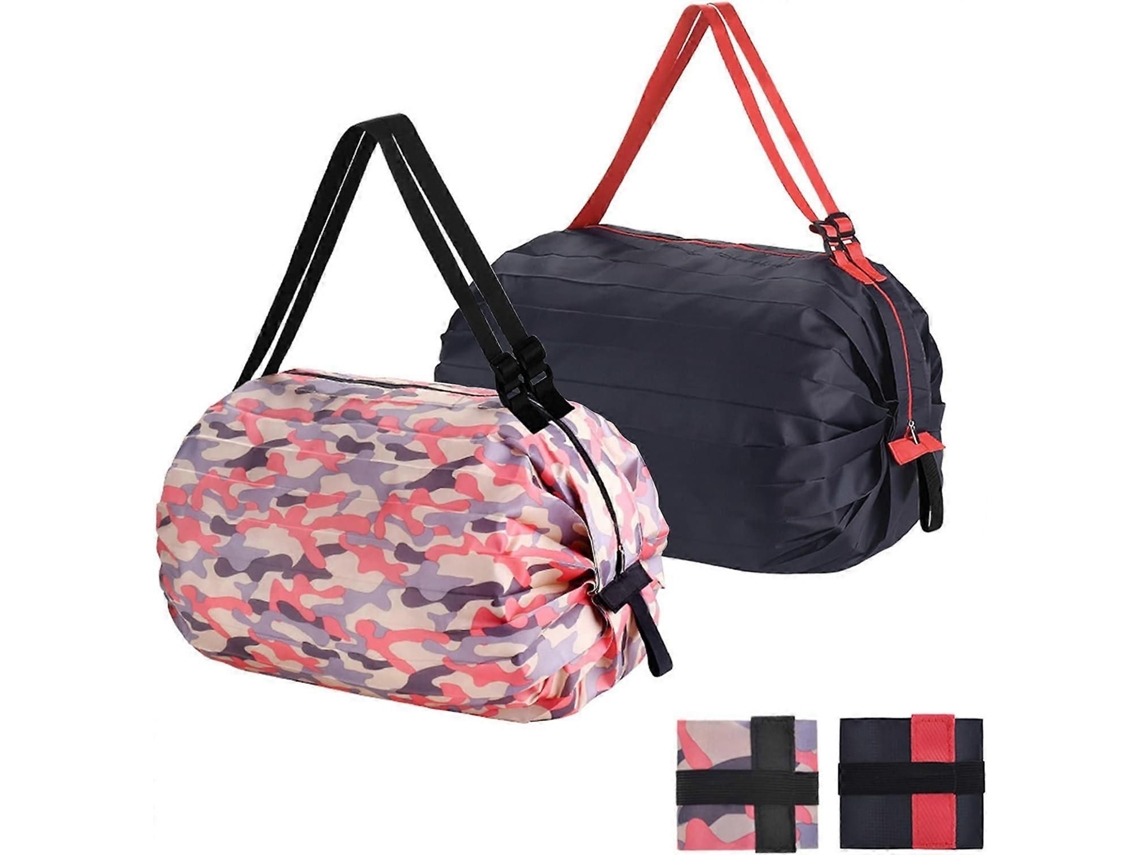 Juego de 2 bolsas de compras plegables para deportes con cremallera, bolsa para mujer con capacidad de 15 kg, bolso de hombro GOKOCO