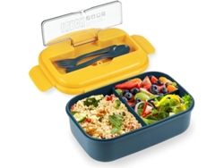 Fiambrera Bento Con 3 Compartimentos Para Adultos, Control De Porciones, Apta Para Microondas, Color Azul.