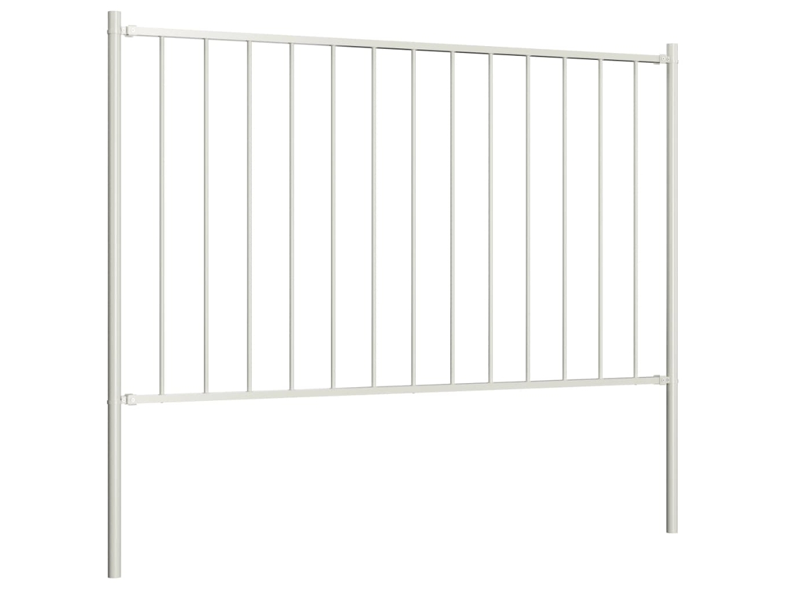Panel de valla con postes de acero con recubrimiento en polvo, 1,7 x 1,25 m, blanco, WSD346967, Lovely Home