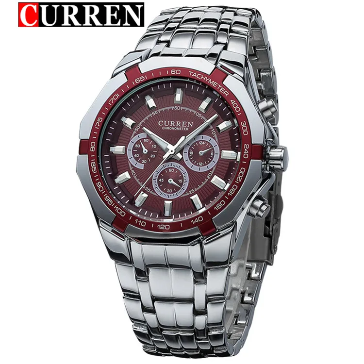 (plata-rojo) Reloj Para Hombre, Reloj Deportivo Militar, Caja Totalmente De Acero.