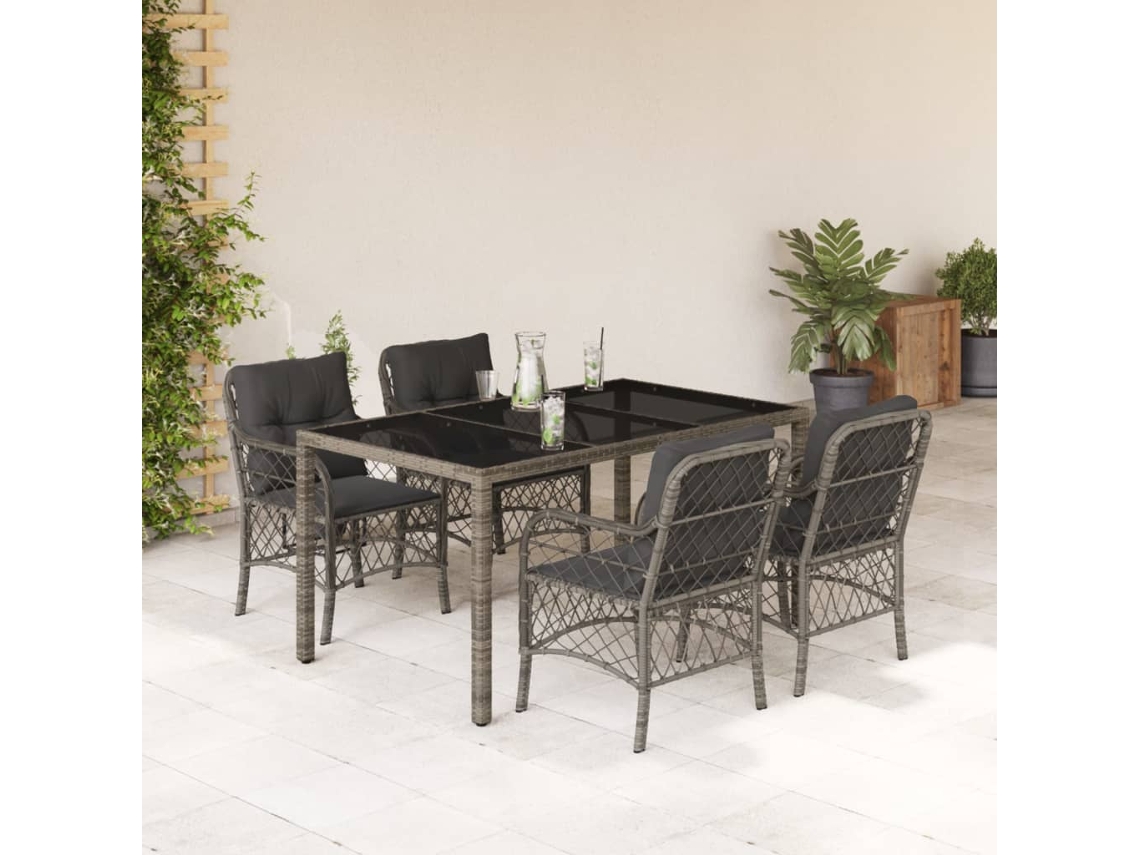 Juego de comedor de jardín de 5 piezas DKD Home Decor con cojines de mimbre gris