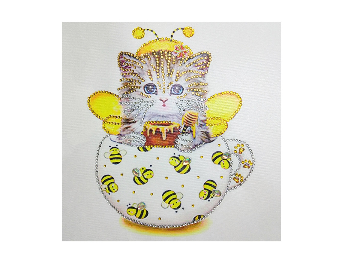 Diseño 3D de diamantes de imitación pintado a mano con estampado de gato para niños