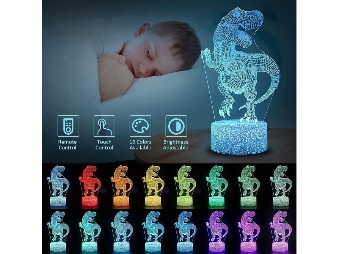 2026-luz De Ilusão 3d De Dinossauro Linjou, Luz Noturna Para Crianças Com 16 Cores Mudáveis E Controle Remoto