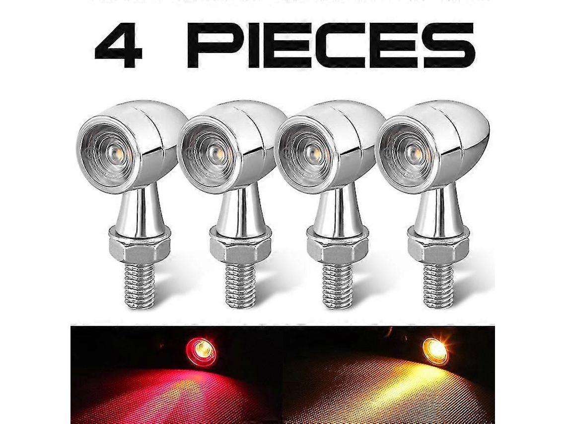 Luces de señalización LED Rebe para motocicleta, cromadas, 12V, DRL, freno, intermitentes para Honda, Suzuki, Kawasaki, 4 piezas, rojo y amarillo