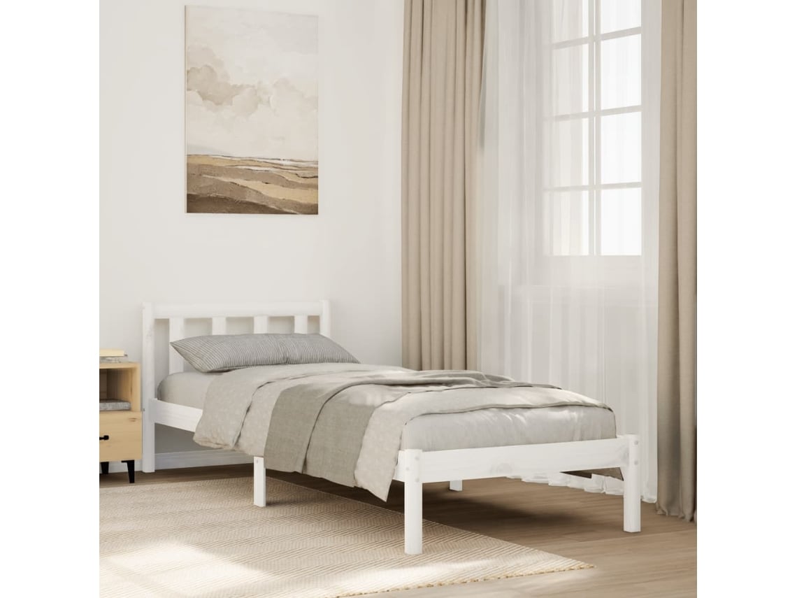Cama Extralarga Sin Colchón Madera Maciza Pino Blanca 90x220 Cm