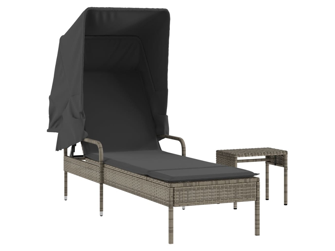 Tumbona con dosel y mesa de mimbre, patas grises, MAISON EXCLUSIVE