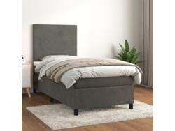 Cama Box Spring Con Colchón Terciopelo Gris Oscuro 80x200 Cm
