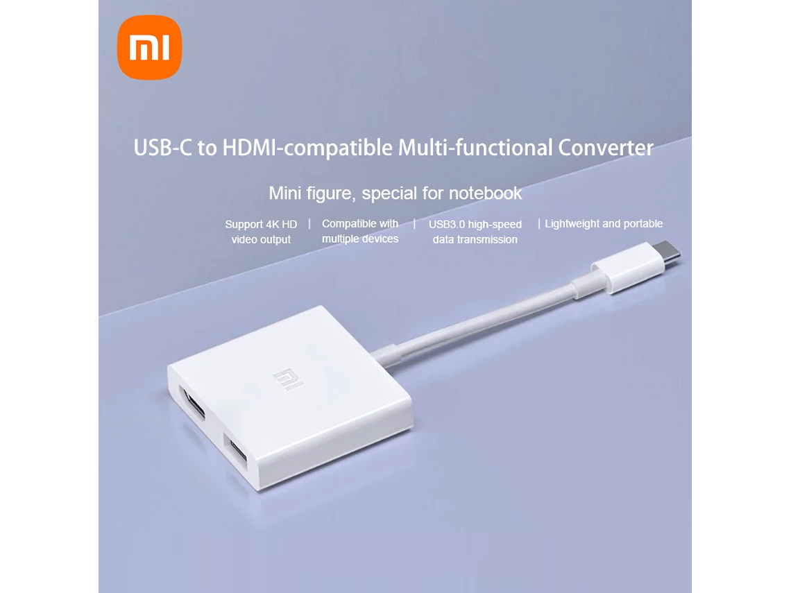 Adaptador Xiaomi Usb-c Hub Com Hdmi 4k 1080p E Usb 3.0 5gbps Dock Station Xmzjqch2tm