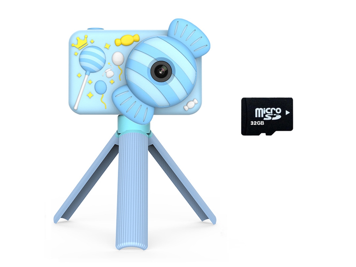 Cámara digital Chrui con trípode, pantalla HD de 1080p, 2 pulgadas, tarjeta de 32 g (azul piruleta)
