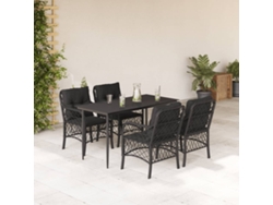 Juego de comedor de jardín de 5 piezas con cojines, mimbre sintético negro, DKD Home Decor