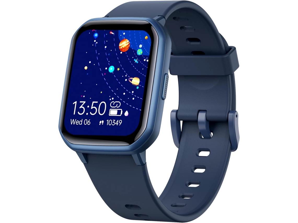Smartwatch Infantil Azul 1,5 Pol Esfera Diy Monitor Batimientos Sono 19 Modos Calorias Ip68 Para 6+
